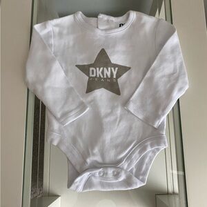 DKNY White Baby Bodysuit with Silver Star Logo